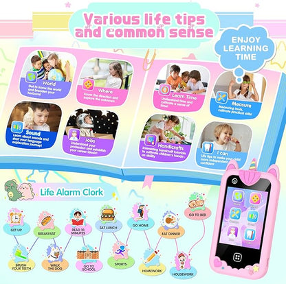 Kids Smart Phone for Girls, Kids Toys Cell Phone 2.8" Touchscreen Toddler Learning Play Toy Phone with Dual Camera, Game, Music Player, 8GB Card Birthday Gifts for Girls Boy Age 4-12(Pink)