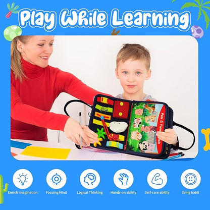 TenFans Busy Board - Montessori Toys for 3+ Year Old - Sensory Toys for Toddlers 3-5 - Gifts for Boys Learning Fine Motor Skills - Educational Activities Travel Toys for Car Airplane