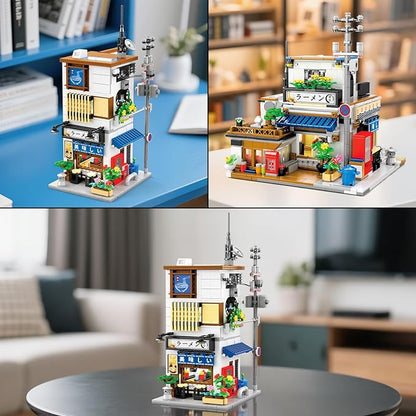 Reobrix Japanese Ramen Shop Building Blocks 66501, 2 in 1 Creative Street View House Building Kit with Light, Japanese Architecture Home Office Decor, Ideal Gifts for Boys Girls Adults 14+