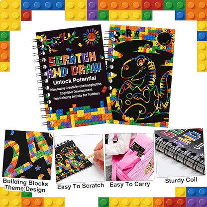 Pasimy 24 Set Scratch Art Party Favor Gifts for Kid Building Block Scratch Notebook Bulk Paper Craft for Girl Boy Classroom Prizes Goodie Bag Stuffer Christmas Birthday Party Favor