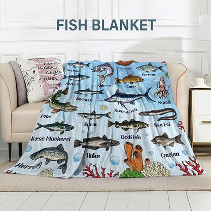 Fish Blanket Gifts for Fish Lover, Fishing Gifts for Men Boys, Fishing Decor, Soft Throw Blanket, Birthday Christmas Thanksgiving Gifts for Aquarium Lovers, 50" X 60"