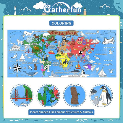 Gatherfun World Map Giant Coloring Poster - 31.5x 72 Inches - Versatile Classroom Wall Décor & Birthday Activity - World Map Poster or Table Cover for School Parties and Special Events