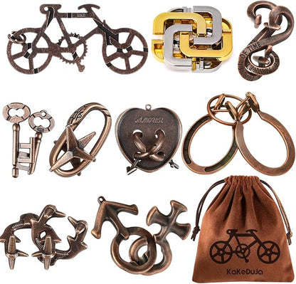9 PCS Metal Brain Teaser Puzzles Disentanglement Puzzles Lock Puzzle Games Set Gift for Adults Teenagers Kids