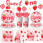 Strawberry First Birthday Party Tableware Set, 142Pcs Sweet One Strawberry Birthday Party Decorations, Include Plates, Cups, Napkins, Banner, Tablecloth for Berry First Birthday Party Supplies