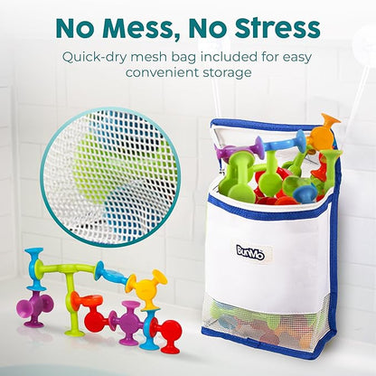 BUNMO Bath Toys Suction - Connect, Build, Create - Bath Toys - Hours of Fun & Creativity - Fine Motor Skills - Stimulating Sensory Toys - Non-Mouthable Toy 3+ - Smooth 24 Pack