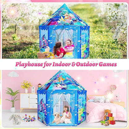 Princess Mermaid Kids Play Tent - Large Playhouse for 3-12 Year Old Girls, Indoor Outdoor Castle Toy for Toddlers, 55'' x 53'' (DxH)