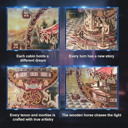 3D Puzzles for Adults, Wooden 3D Puzzle Model Surprise Amusement Park Music Box Toys Building Kits, DIY Wood Crafts Cool Toy Hobbies for Men Women, Creative Assembly Gifts