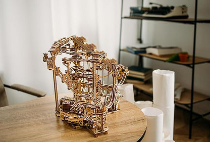 Wood Trick Wooden Marble Run Spiral Electric Motorized - Wooden 3D Puzzles for Adults to Build - 13x13 - Roller Coaster Mechanical Wooden Model Kits for Adults and Teens to Build