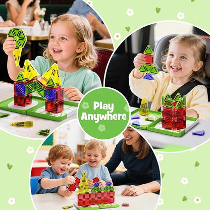 Mini Magnetic Tiles - 26PCS Travel Magnetic Building Set with Storage Iron Box，STEM Educational Toys for Kids Ages 3+ ，Portable Construction Toys for Toddlers, Boys & Girls