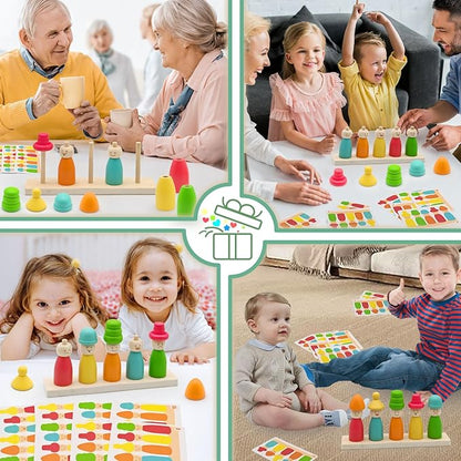 ZHX Montessori Wooden Stacking Toys for 3 4 5 6 Year Old Boys Girls, Colorful Puppet Hat Face Matching Game Preschool Educational Toys Gift for Toddler