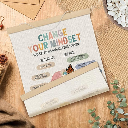 MOTERMATE Boho Growth Mindset Wall Art Poster, Calming Decor, Motivational Canvas Poster Hanger Frame, Homeschool Mental Health Wall Hanging Banner Decor for Classroom, Calming Corner Items, 12x16Inch