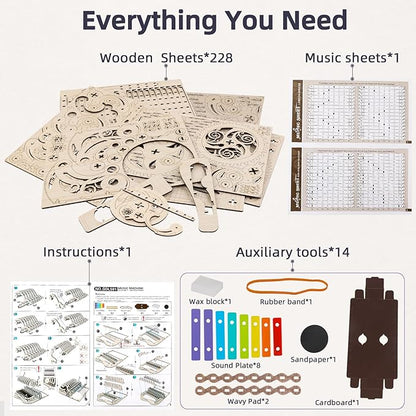 nicknack 3D Wooden Puzzles Model Kits for Adults Piano Mechanical Music Box Model Wooden Xylophone Toy