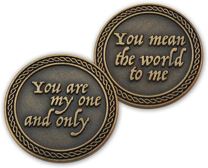 Romantic Love Expression Antique Gold Plated Coins for Date Night, Pack of All 12 Valentine Coins for Significant Other, Love Gift for Men and Women, from Him or Her