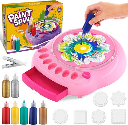Arts and Crafts for Kids Ages 4-8,Paint Spin Art Machine Kit,Art Craft Set for 6-9 Year Old,Cool Painting Spinner Toys Kits Set,Art Supplies Birthday Gifts for Boy Girl Ages 6 7 8 9 10 11 12 Pink