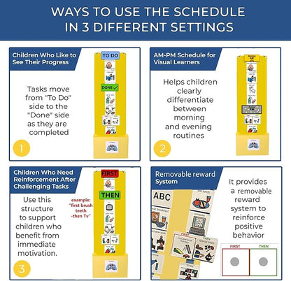 Visual Schedule & Chore Chart –Daily Responsibility Planner with 133 Picture Cards to Support Routines and Learning Structure at Home Morning and Bedtime -Great for ADHD and Autism Behavior Rewards.