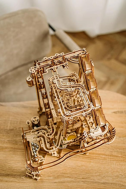 Wood Trick Wooden Marble Run Spiral Electric Motorized - Wooden 3D Puzzles for Adults to Build - 13x13 - Roller Coaster Mechanical Wooden Model Kits for Adults and Teens to Build