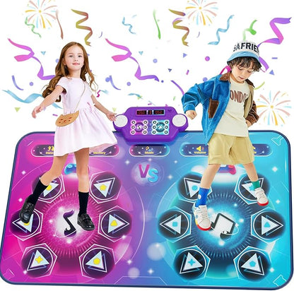Rechargeable Dance Mat - Double User Play Mat with Extra Large Size (59*38 in), Dancing Music, Challenge Game, Piano Mode, LED Lights, Christmas Birthday Gift for Kids Girls Boys 3-12 Year Old