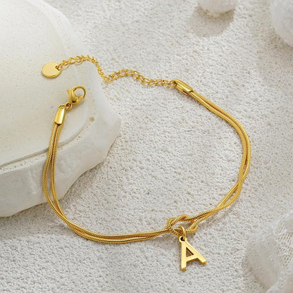 Gold Initial Bracelets for Women Girls - 18K Gold Plated Knot Initial Bracelet Teen Girl Gifts Trendy Stuff Dainty Gold Bracelets for Women Girls Jewelry Gifts