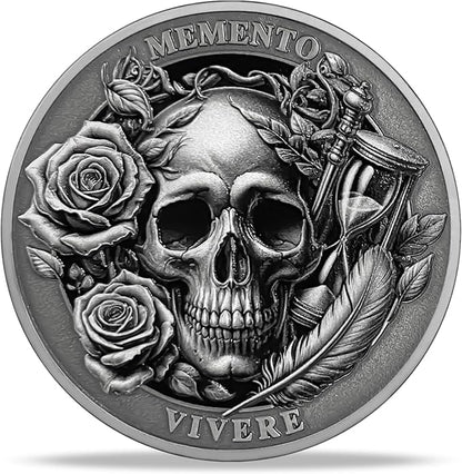 AtSKnSK Memento Mori Coin Momento Mori Coin Skull Coin Stoic Gifts Memento Mori Calendar Living Memento Mori Amor Fati Coin (Memento Mori Coin - 1)