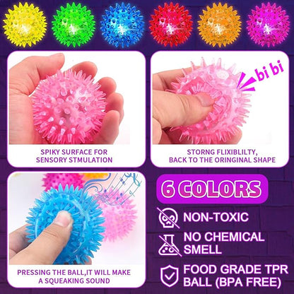 Light Up Sensory Balls - Sensory Toys for Kids with Autism Toys for Kids 3-4 5-7 8-12 Gifts for Teen Boys Girls Spiky Fidget Stress Balls Glow in The Dark Novelty Noisemaker Toys for Parties Favors