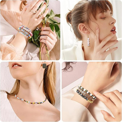1900Pcs 7 Colors Round Letter Beads 4×7mm Acrylic Alphabet Beads with 1 Roll Elastic String for Bracelet Necklace Jewelry Making Supplies