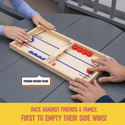 Pinbo The Classic Slingshot Game | Fast Action Foldable 2-Player Tabletop Wooden Game for Kids & Adults | Great for Travel & Game Night | Three Gates Included