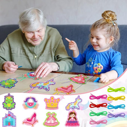 Zonon 8 Pieces Kids Lacing Cards Sewing Cards in 8 Patterns Lacing Games for Developing Imagination Education Supplies Children Sewing Game Favors (Princess, Castle Style)