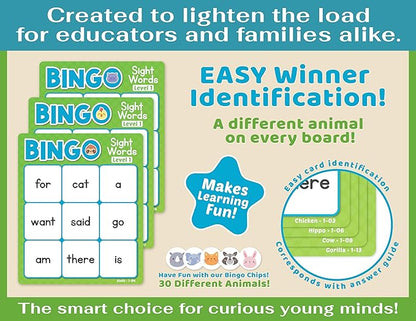 Sight Words Bingo Game for Kindergarten, Learn to Read Sight Word Cards, Word Games for Kids Ages 4-8, Bingo Sight Words Level 1&2