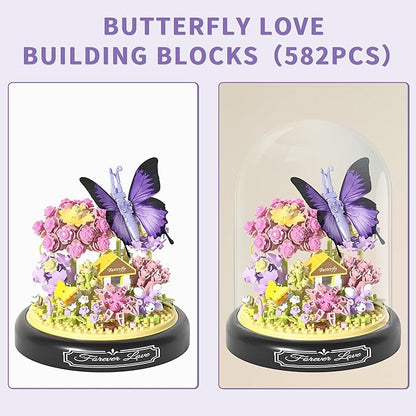 582 PCS Micro Brick Flower Butterfly Bouquet Building Sets, Animals Botanical Collection Blocks Model for Adult Toys,Home Decor and Office Art Creative Gift Women, Mom,Girl - Valentine’s Day Gift