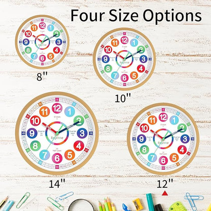 Wall Clock for Kids Learning - Teaching Time Wall Clocks Battery Operated Silent Non Ticking - Analog Colorful Clock Decorative for Kids Room Classroom School(12 Inch)