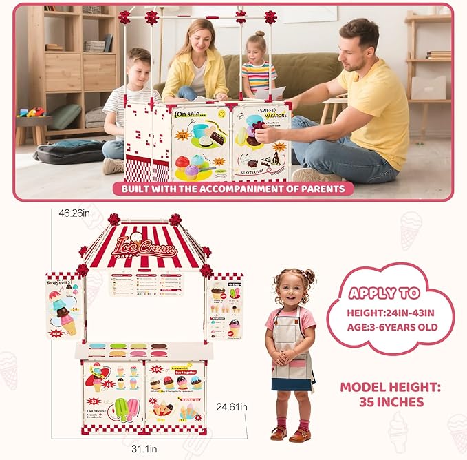 Icecream Cart for Kids,30 Pcs Pretend Play Food Truck, Fort Building STEM Toys Kit ,Ice Cream Shop,Grocery Store Pretend Play,Kids Toys for Girls & Boys(Ages 3+)