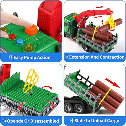 Kids Toys for 3 4 5 6 Year Old Boys,Farm Logging Truck Toy with Loading Crane and 6 Trunks, Lights&Sounds,Friction Powered Truck Kids Birthday Gifts for Boys Girls