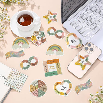 Libima 72 Pieces Anxiety Sensory Stickers Textured Stickers Fidget Mindfulness Sticker School Counselor Supplies Adult Sensory Items Anxiety Relief, 9 Styles (Vintage Color)