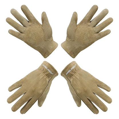 HANDLANDY Kids Genuine Leather Work Gloves for ages 3-11, Children Gardening Gloves for Boys, Girls (Small (for age2-4), 2 pairs)