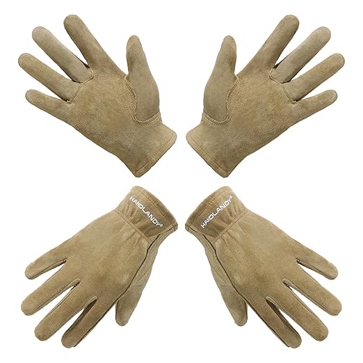 HANDLANDY Kids Genuine Leather Work Gloves for ages 3-11, Children Gardening Gloves for Boys, Girls (Small (for age2-4), 2 pairs)