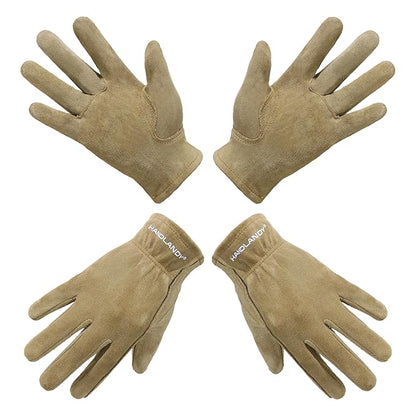 HANDLANDY Kids Genuine Leather Work Gloves for ages 3-11, Children Gardening Gloves for Boys, Girls (Large (age8-11), 2 pairs)