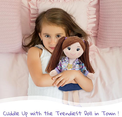 June Garden 18" Snuggle Cutie Sophie Glam - Soft Cuddly Plush Doll Gift for Girls - Huggable Rag Doll - Trendy Outfit L