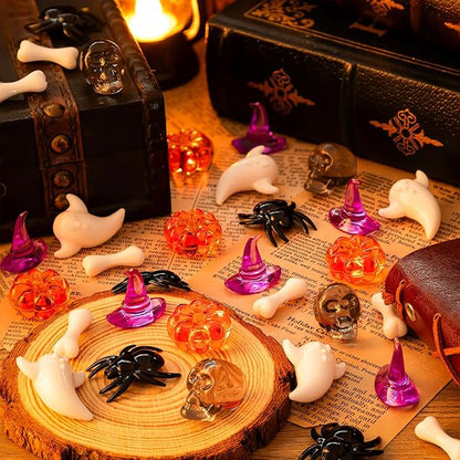 120 Pcs Halloween Vase Filler, Mini Acrylic Witch Hats Pumpkin Ghost Skull Bat Spider for Centerpieces Table Decorations