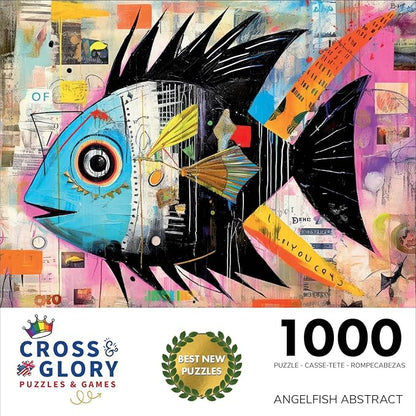 Cross & Glory - Angelfish Abstract - 1000 Piece Jigsaw Puzzle for Adults | Vibrant Artistic Marine Design | Unique Gift | Challenging Brain Teaser