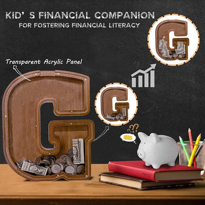 Wooden Letter Piggy Bank for Kids Larger Letter Piggy Bank for Boys and Girls Personalized Piggy Bank Initial Coin Bank Wood Kids Money Bank for Birthday and Festival