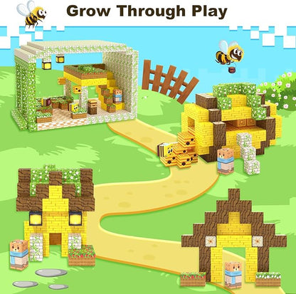 Magnetic Blocks Building Toys - Build Mine Magnet World Bee Cottage Building Set Kids Toys for Ages 3-12 STEM Sensory Toys Buildable Game Elements Gifts for 3+ Year Old Boys & Girls