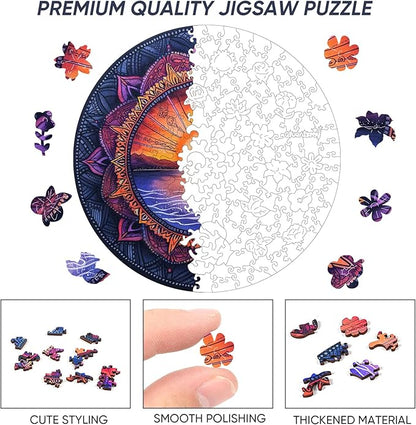 Wooden Jigsaw Puzzles Sunset 500 Pieces, Jigsaw Puzzles for Adults, Unique Shape Animal Adult Puzzles, Irregular Wood Puzzles Best Gift for Adults Family Game(16.7 x 16.7 in)