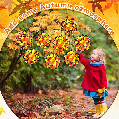32 Sets Fall Thanksgiving Wreath Suncatchers Craft Kit DIY Window Stained Glass Effect autumn Wreath Paper Crafts Home School Classroom Decoration Kid Birthday Gift Creative Art Project Activity Game