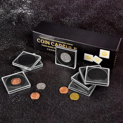 ALCYON 40 Pieces Silver Dollar Coin Snap Holder, 2 x 2 Inch Coin Capsule Coin Collection Supplies with Adjustable Gasket, 5 Size (20/25/30/35/40 mm) Coin Case Container for Collectors (Black, 40 pcs)