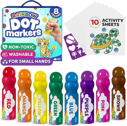 Momo & Nashi Dot Markers for Toddlers 1-3 - Dot Art Paints Washable for Kids with Printed & PDF Coloring Sheets - Toddler Arts and Crafts for Kids Ages 2-4, 2 Year Olds - Bingo Daubers for Toddlers
