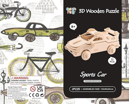 Georgie Porgy 3D Wooden Puzzles for Kids Toys Construction Woodcraft Kits DIY Model Puzzle Kits Birthday Gifts Pack of 3 (Sports Cars Off-Road Vehicle Pickup)