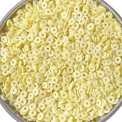 3000Pcs Clay Beads Flat Round Polymer Bead Vinyl Heishi Beads Flat Round Polymer Bead Flat Clay for Jewelry Making Necklace Bracelet (02-Light Yellow)