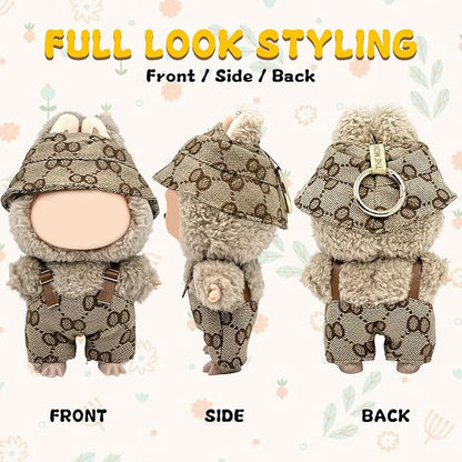 17cm Clothes Set(Only Outfit), Hat & Overalls Set for 6.7inch Doll, Cute Clothes for Dress up Unique Style, Stylish Clothes for Doll (Brown)