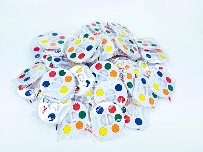 Color Swell Bulk Watercolors Round Paint Pack with Brushes - 50 Sets with 5 Washable Colors Each - Great for Kids, Classrooms, Parties, Students, Donations, Party Favors, All Ages