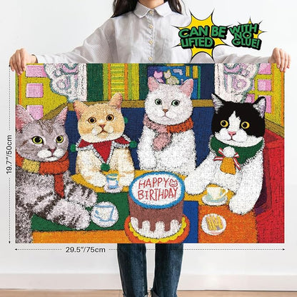 MOMIBOOK Puzzles for Adults 1000 Pieces Jigsaw Puzzles of Cat Meow Birthday Party, Painting Image Animal Difficult Challenging Hard Impossible Puzzle Unique Funny Party Christmas Birthday Gifts